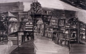 Ram Kumar TOWNSCAPE 1991 Grey wash on paper 22.25 x 35 in.  NFS