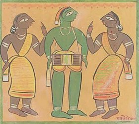 Jamini Roy UNTITLED (DRUMMER) ND Gouache on card 15.5 x 17 in.