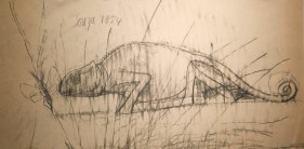 F.N. Souza Untitled (Lizard and Prey) 1954 Graphite on paper 12 x 25 in.