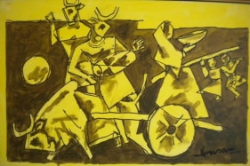 M.F. Husain UNTITLED 2006 Acrylic on canvas 25 x 38 in.