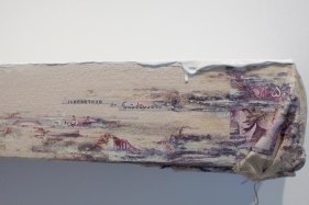 Saad Qureshi HOME IS WHERE IT HURTS 2008 Oil and banknote on canvas 3.5 x 25 x 12.5 in.