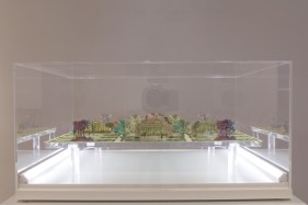 Abdullah M. I. Syed, Moneyscape VI: Playground of Alternative Economies, 2017, Hand-cut and assembled various uncirculated banknotes in custom light-box vitrine, 22 x 22 x 10 in