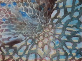 Nitin Mukul MOSQUE NEST 2008 Oil, acrylic and tea stain on canvas 48 x 36 in.