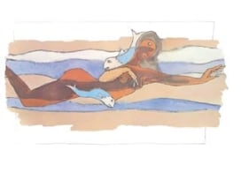 M F Husain SATYAVATI FISHERMANS DAUGHTER (mahabharata series) Limited edition serigraph (edition of 350) individual serigraph $2,000; set of 3 $5,000 18 x 24 in.