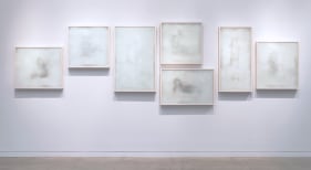 Negin Mahzoun  Haft Paykar series, 2019  Print on linen, black thread, acrylic  Dimensions variable