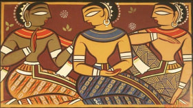 Jamini Roy Untitled (Three Figures) Tempera on card 17.5 x 33 in