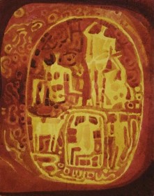 K. Laxma Goud YELLOW FIGURE, ORANGE BACKGROUND 1967 Watercolor on paper 13 x 10.5 in.  SOLD