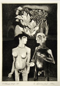 UNTITLED ( TWO NAKED FIGURES/TWO NAKED MEN ) Etching 9 x 6 in.