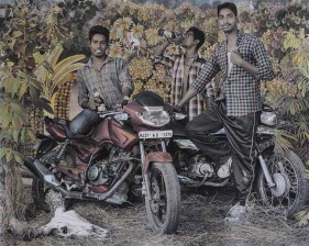 Waswo X Waswo  Bike Boys, 2015  Hand-colored b/w photograph on paper  14 x 18 in
