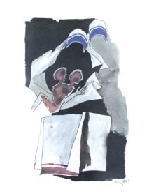 M. F. Husain Watching Over Them ND Signed Serigraph print 22 x 17 in.