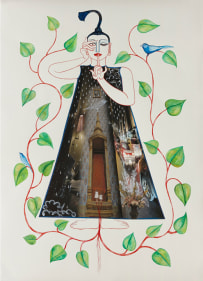 Rekha Rodwittiya Matters Of The Heart (Figure VII) 2014 Digital inkjet print with autobiographic photo images and hand-painted watercolor on paper 84 x 60 in.
