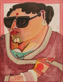 Thota Vaikuntam WOMAN IN SUNGLASSES 1987 Watercolor, pencil on board 14 x 11 in.