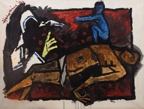 M. F. Husain UNTITLED (PIETA WITH MOTHER TERESA) 1994 Acrylic on canvas 71.5 x 92 in.