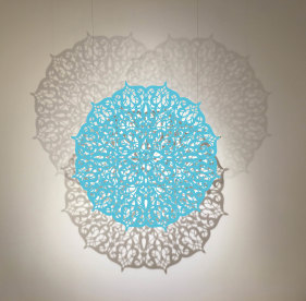 Anila Quayyum Agha  Teardrop (After Robert Irwin - Aqua), 2017  Cut and lacquered steel  42 x 42 in