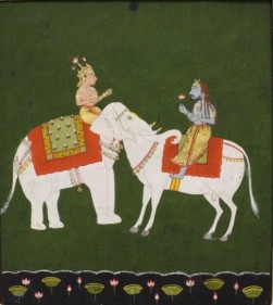 Shiva and Indra (Their Respective Mounts Forming a Composite Head) Northern India, Rajasthan, Mewar c. 1700 Opaque watercolour heightened with gold on wasli 8.25 x 6.75 in.