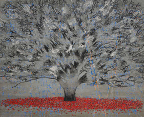 G. R. Iranna  Beginning from the End, 2017  Acrylic on tarpaulin  66 x 54 in