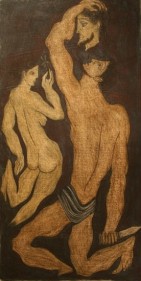 Sadequain MAN WITH DAGGER Oil on canvas 54 x 30 in.