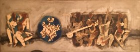 M. F. Husain MUSICIANS 1965 Oil on canvas 27 x 72 in.