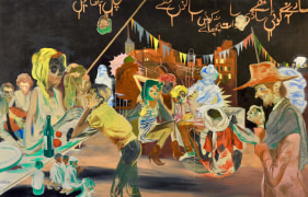Salman Toor   Rooftop Party With Ghosts 3 (TRIPTYCH  2015  Oil on canvas  46.50 x 72 in