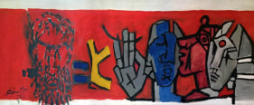 M.F. Husain VISAGES 1972 Oil on canvas 19 x 56 in.