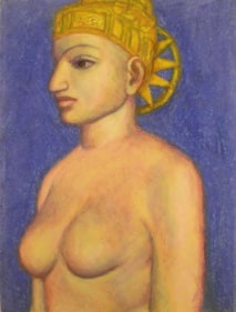 Sudhir Partwardhan UNTITLED (FEMALE SUN GODESS WITH CROWN) Pastel on paper 14 x 10.5 in.