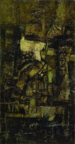 Ram Kumar Untitled Landscape (Yellow) ND Oil on canvas 32 x 17 in.  NOT FOR SALE
