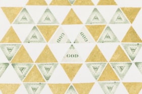 Abdullah M. I. Syed  Illuminated Prisms Manuscript I: Pg. 4 (Detail)  2017  Hand-cut U.S. $1 banknotes collage and 24k gold on Illustration board  22.75 x 15 in