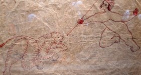 Manjit Bawa MAN WITH TIGER (DRAWING 3) Ink on paper 22x 39 in.