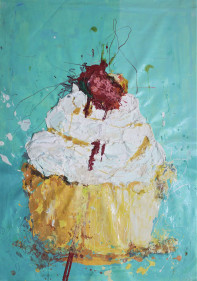 Maryam Arslan, Cupcake, 2018, oil and enamel on canvas, 24 x 36 in