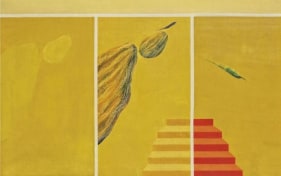 Jagdish Swaminathan Untitled (Bird &amp; Mountain Series) Oil on canvas 31.5 x 45.5 in.