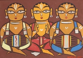 Jamini Roy Untitled (Drummers) Tempera on board 13.5 x 19.5 in.