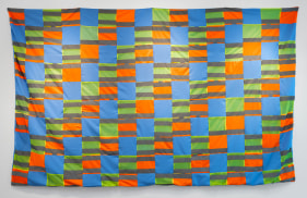 Christopher Joshua Benton  The People Who Build this City, 2021  Construction worker safety vests, fabric  118h x 39w in