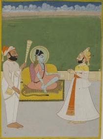 Maharaja Man Singh Worshipping Jallandharnathji Northern India, Jodhpur c. 1830 Opaque watercolor heightened with gold on wasli 8.25 x 6.125 in.