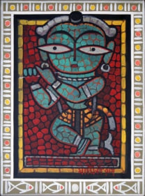 Jamini Roy KRISHNA PLAYING FLUTE Termpera on board 16.5 x 12.5 in.