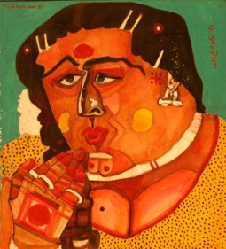 Thota Vaikuntam WOMAN'S FACE Watercolor on board 11 x 10.5 in.