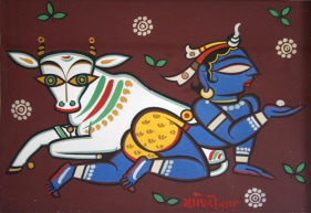 Jamini Roy KRISHNA WITH COW 2 Termpera on board 12 x 17 in.
