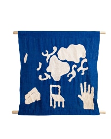 scroll, chair, hand, 2025, Indigo kala cotton