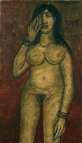 F.N. Souza Nude 1961 Oil on board 51.5 x 30 in.