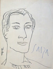 F. N. Souza UNTITLED (PEN AND INK FACE 2) Pen and ink on paper 10 x 7.5 in.