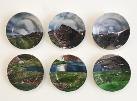 Adeela Suleman   Untitled (Plate Group -1)  2017  Found Vintage Ceramic Plate with Enamel Paint and Hardener    7 x 7 x 6 in.