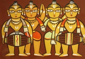 Jamini Roy UNTITLED (FOUR DRUMMERS) ND Gouache on card 13 x 19 in.