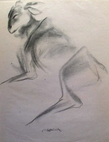 Laxma Goud GOAT 1985 Charcoal on paper 23 x 18 in.