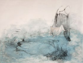 Naiza Khan RESTORE THE BOUNDARIES I 2007 Charcoal, conte and acrylic on fabriano 59 x 79 in.  SOLD
