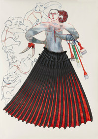 Rekha Rodwittiya Matters Of The Heart (Figure V) 2014 Digital inkjet print with autobiographic photo images and hand-painted watercolor on paper 84 x 60 in.