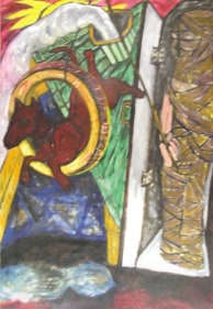 Rekha Rodwittya THE MAN, HIS TOY BOX AND HIS DREAM 1988 Oil on vancas 54 x 37 in.