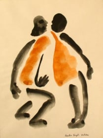 Ranbir Kaleka UNTITLED (TWO ORANGE MEN) Watercolor on paper 8 x 11 in.
