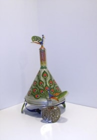 Adeela Suleman GREEN PEACOCK HELMET 2008 Metal with acrylic paint, fabric and padding 21 x 11 x 13 in.