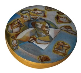 Neeraj Goswami GOLDEN ORB I 2006 Oil and gold leaf on fiberglass/half sphere 5 x 10.5 in.