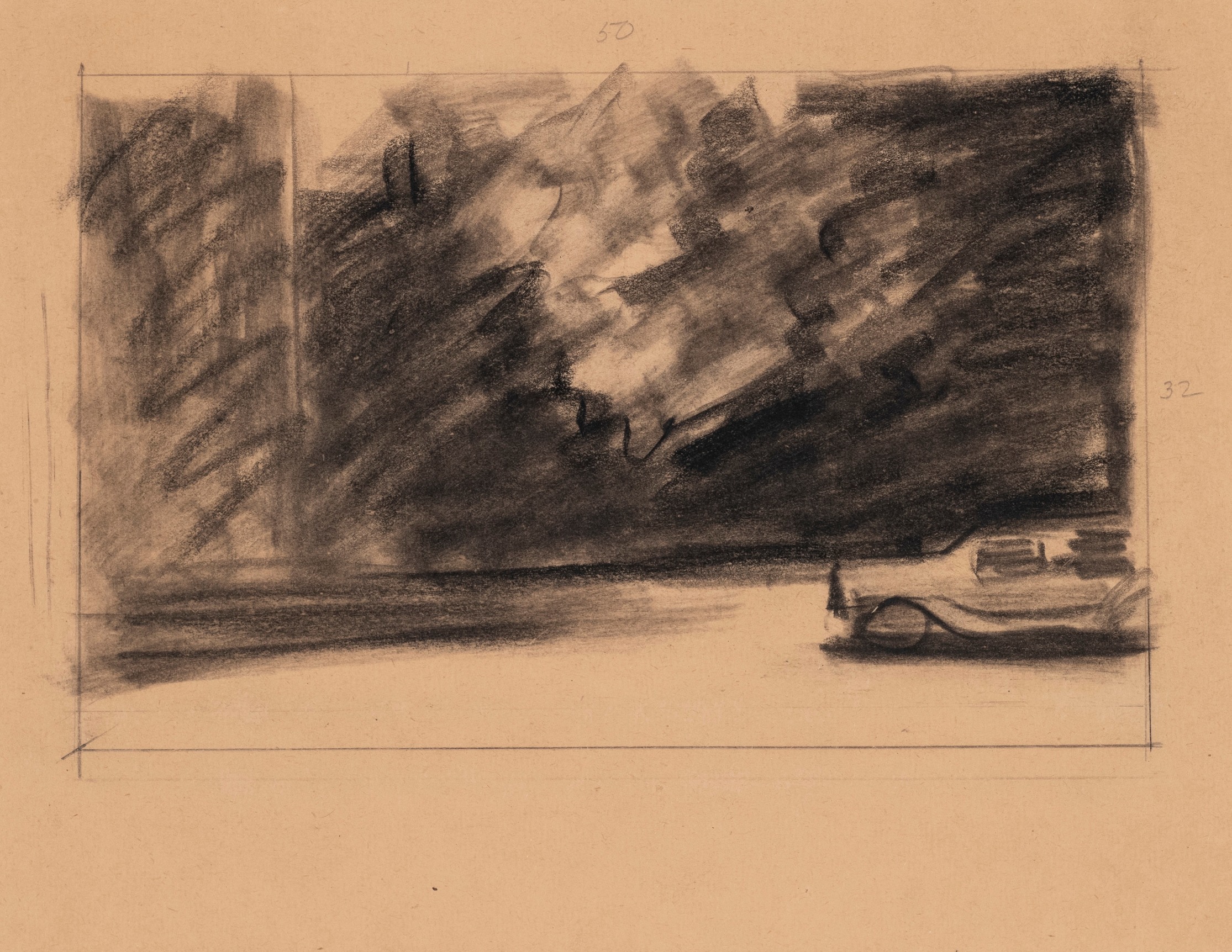 Edward Hopper Landscape with Automobile, 1962  Charcoal on paper 9 x 11 inches