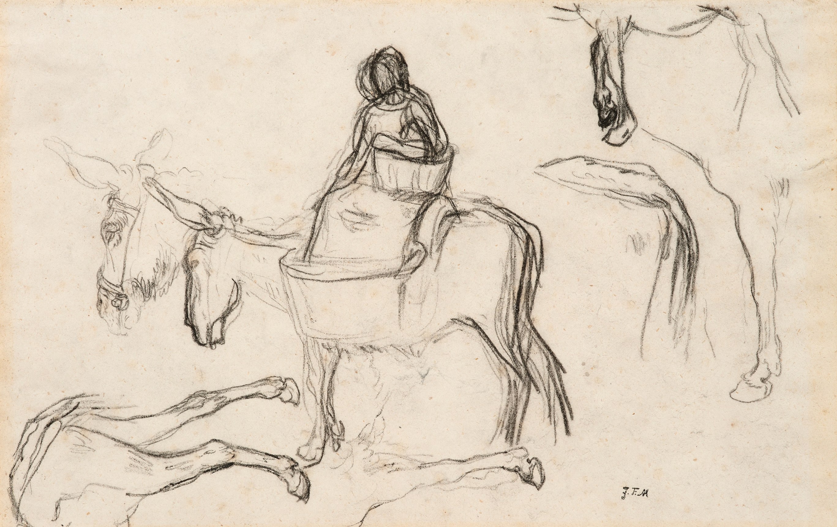 Jean-Fran&ccedil;ois Millet Study for The Departure for Work (Etude pour le Départ au Travail),&nbsp;c. 1857-59    Black conte crayon on paper  9 x 14 1/8 inches